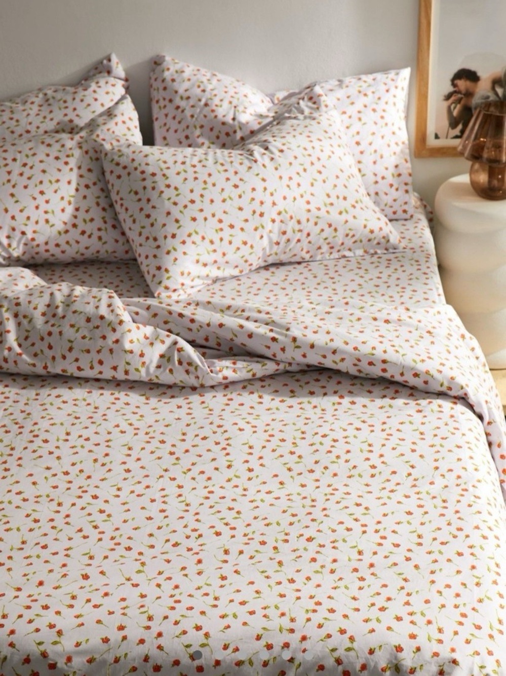 Urban Outfitters White Duvet Cover with Peachy Floral Print